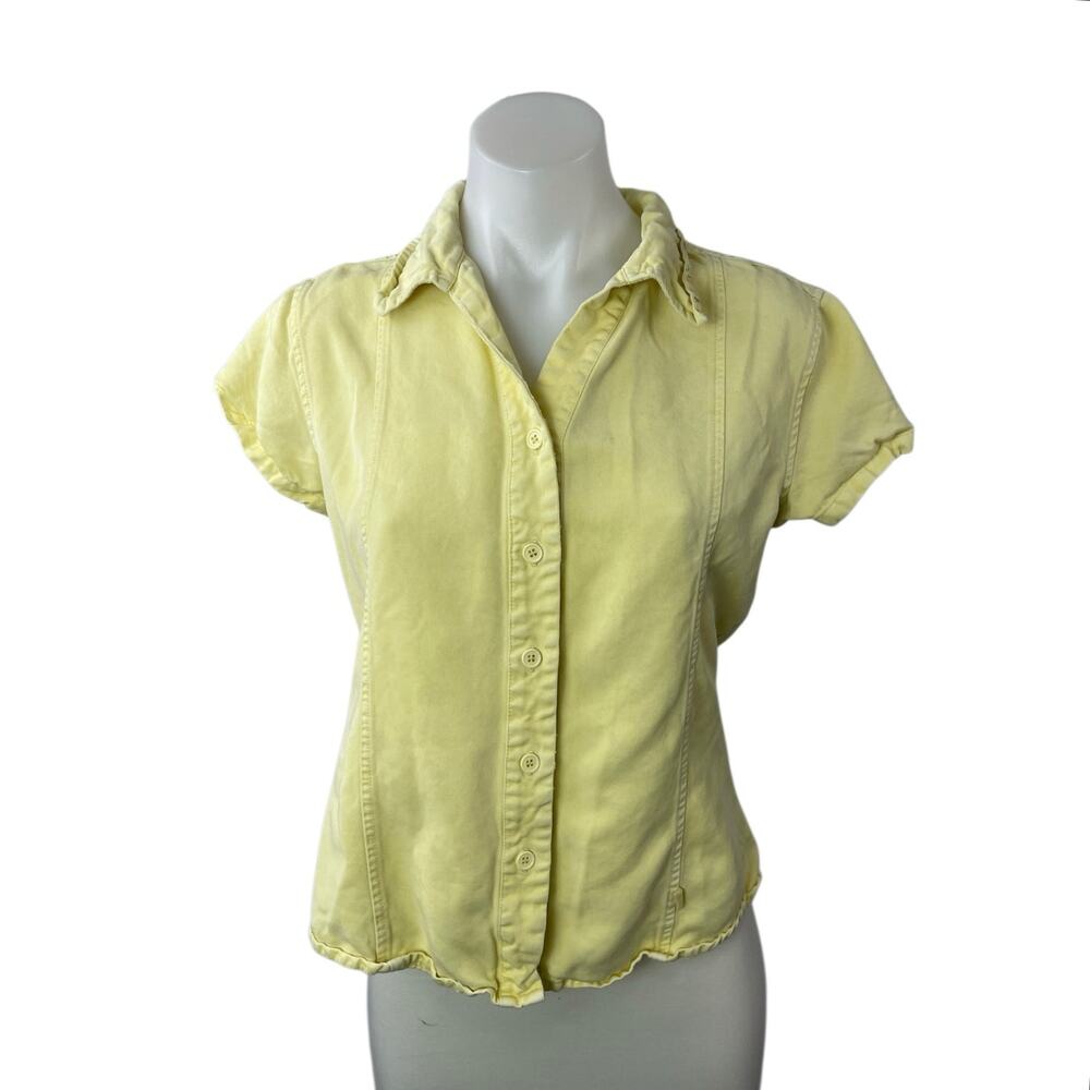 Pulp Women's Yellow Short Sleeve Y2k Slim Blouse Button Down Shirt Top Size S